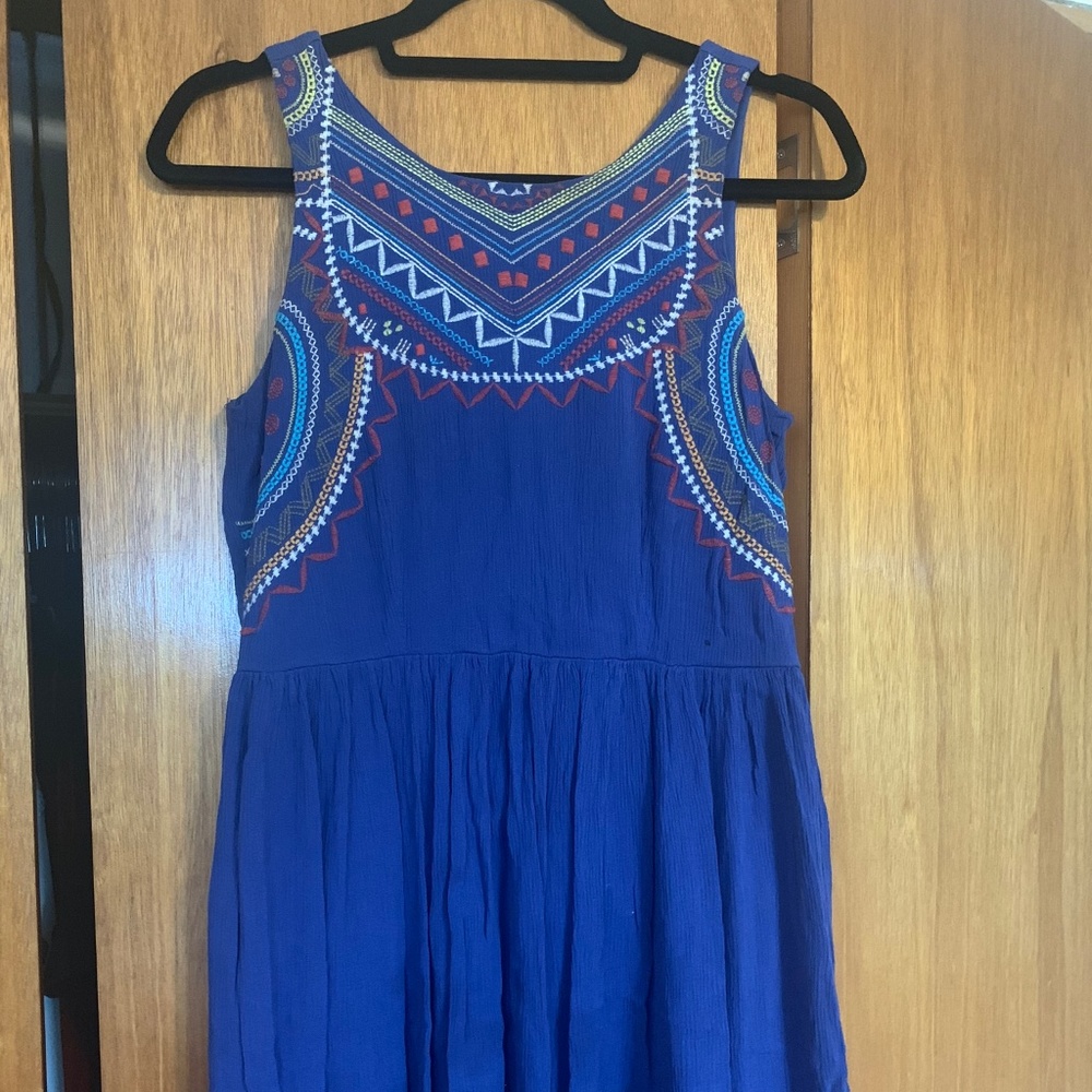 Blue Embroidered Dress, size Medium